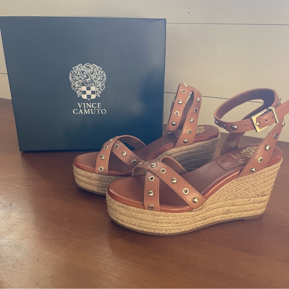 Vince Camuto Feegella Studded Ankle Strap Platform Espadrille Wedge Sandal